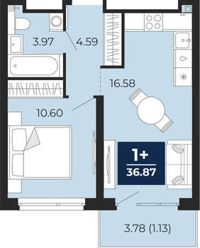 1-к квартира, вторичка, 40м2, 12/22 этаж