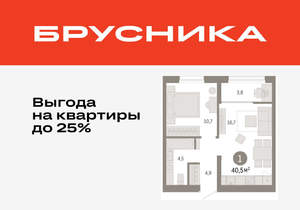 1-к квартира, вторичка, 40м2, 9/17 этаж