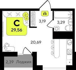 Студия квартира, вторичка, 30м2, 9/19 этаж