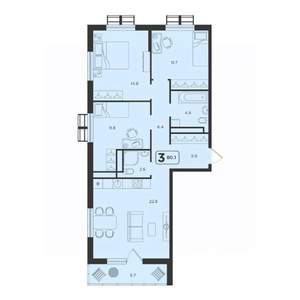 3-к квартира, строящийся дом, 80м2, 23/25 этаж