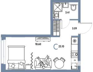 Студия квартира, вторичка, 25м2, 24/25 этаж