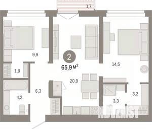 2-к квартира, вторичка, 66м2, 8/9 этаж