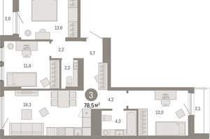 3-к квартира, вторичка, 79м2, 9/17 этаж