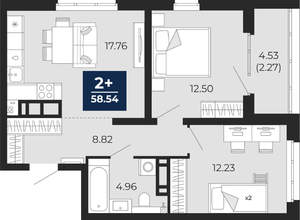 2-к квартира, вторичка, 59м2, 6/21 этаж