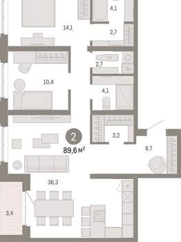 2-к квартира, вторичка, 90м2, 9/11 этаж
