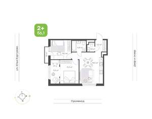 2-к квартира, вторичка, 56м2, 22/24 этаж
