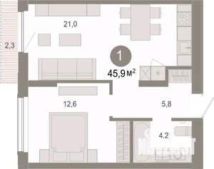 1-к квартира, вторичка, 46м2, 14/17 этаж