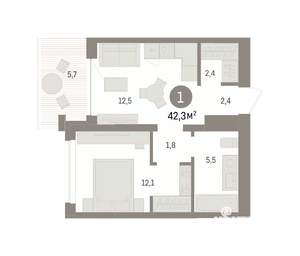 1-к квартира, вторичка, 42м2, 6/8 этаж