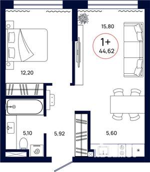 1-к квартира, вторичка, 45м2, 2/17 этаж