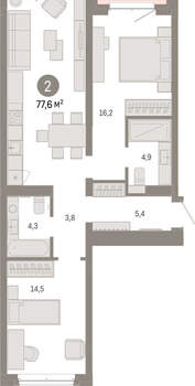 2-к квартира, вторичка, 78м2, 4/11 этаж