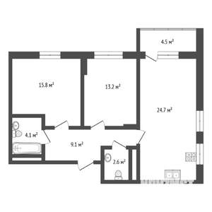 2-к квартира, вторичка, 70м2, 2/15 этаж