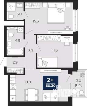2-к квартира, сданный дом, 62м2, 13/14 этаж