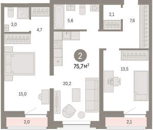 2-к квартира, вторичка, 76м2, 3/10 этаж