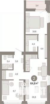 2-к квартира, вторичка, 65м2, 7/8 этаж