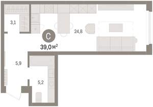 Студия квартира, вторичка, 39м2, 4/16 этаж