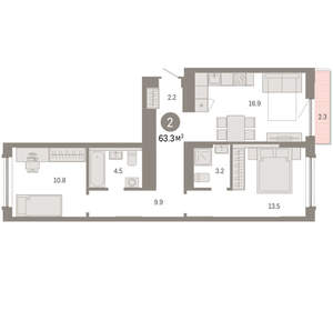 2-к квартира, вторичка, 63м2, 2/8 этаж