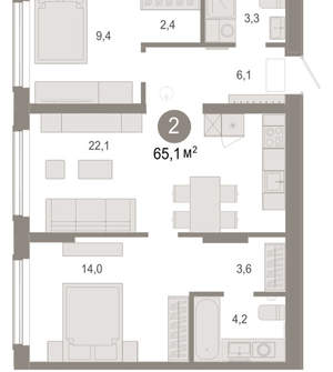 2-к квартира, вторичка, 65м2, 2/17 этаж