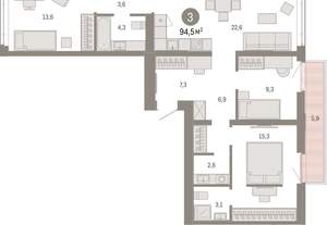 3-к квартира, вторичка, 94м2, 4/25 этаж