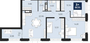 3-к квартира, вторичка, 86м2, 9/24 этаж