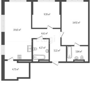 2-к квартира, вторичка, 65м2, 9/25 этаж