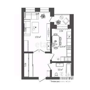 1-к квартира, вторичка, 44м2, 9/9 этаж