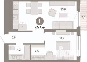 1-к квартира, вторичка, 49м2, 14/17 этаж
