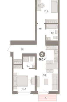 2-к квартира, вторичка, 66м2, 7/10 этаж