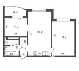2-к квартира, вторичка, 59м2, 11/16 этаж