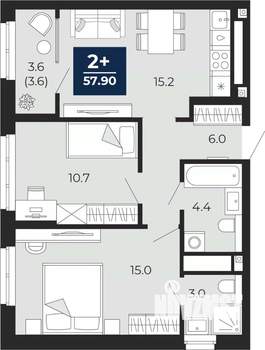 2-к квартира, вторичка, 58м2, 5/16 этаж