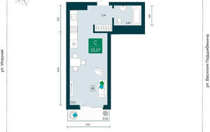 Студия квартира, вторичка, 34м2, 9/7 этаж