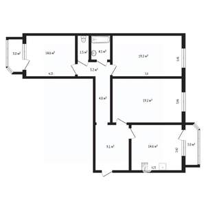 3-к квартира, вторичка, 90м2, 14/14 этаж