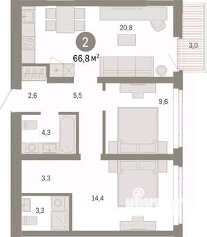 2-к квартира, вторичка, 67м2, 7/8 этаж