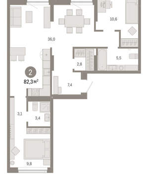 2-к квартира, вторичка, 82м2, 3/17 этаж