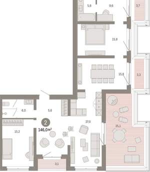 2-к квартира, вторичка, 146м2, 6/11 этаж