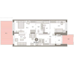 2-к квартира, вторичка, 108м2, 1/17 этаж