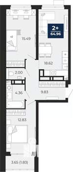 2-к квартира, вторичка, 67м2, 9/22 этаж