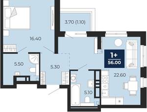 1-к квартира, вторичка, 55м2, 18/24 этаж