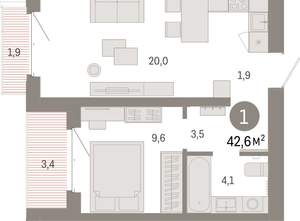 1-к квартира, вторичка, 43м2, 8/11 этаж