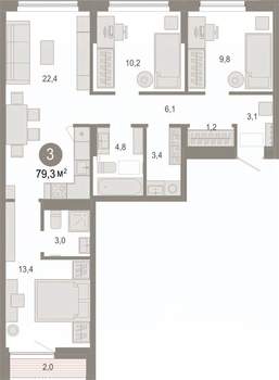 3-к квартира, вторичка, 79м2, 5/7 этаж