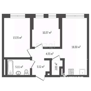 2-к квартира, вторичка, 57м2, 12/19 этаж