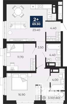 2-к квартира, вторичка, 71м2, 8/18 этаж