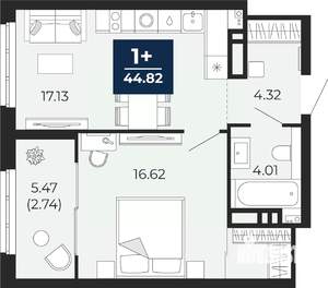 1-к квартира, вторичка, 45м2, 18/21 этаж