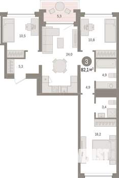 3-к квартира, вторичка, 82м2, 6/7 этаж