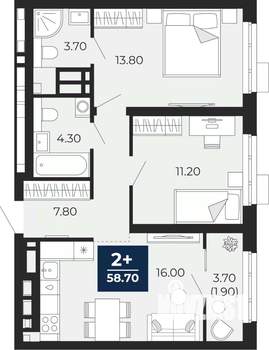 2-к квартира, вторичка, 61м2, 10/18 этаж