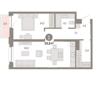1-к квартира, вторичка, 60м2, 3/16 этаж