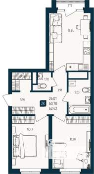 2-к квартира, строящийся дом, 61м2, 12/25 этаж