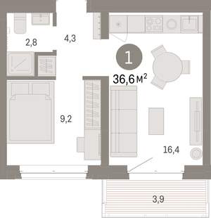 1-к квартира, вторичка, 37м2, 4/11 этаж