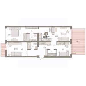 3-к квартира, вторичка, 109м2, 2/9 этаж