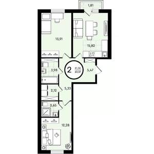 2-к квартира, строящийся дом, 63м2, 2/4 этаж