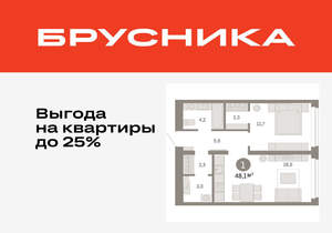 1-к квартира, вторичка, 48м2, 8/16 этаж